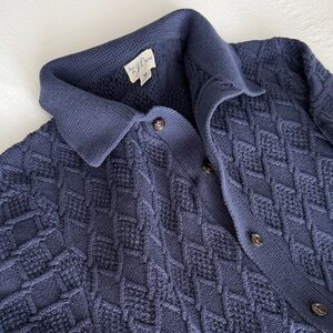 J. Crew Blue Diamond Knit Short-sleeve Cardigan